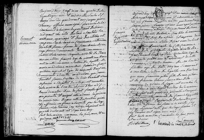Acte de naissance de BESNAULT Marie Rose (9 janvier 1796),acte de naissance de GIBON François Hyppolite (10 janvier 1796).