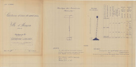 Construction d'un château d'eau de 1000m3, montage du fût : vue en plan, coupe longitudinale, coupes, plans(Larbanet, éch : 1/500, plan n°17, 17 juillet 1936).