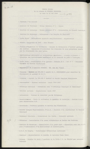 Sommaire sur les affaires à délibérer.