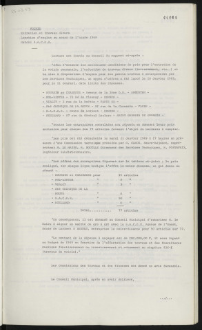 Voirie, entretien et travaux divers, location d'engins au cours de l'année 1969, marché S.A.C.E.R.