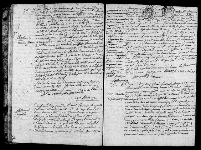 Acte de naissance de CHRETIEN Marie Jeanne (21 avril 1794),acte de naissance de PECHEUR Egalité (21 avril 1794),acte de naissance de CHEVREUL Cécile Adélaïde enfant naturel (23 avril 1794).