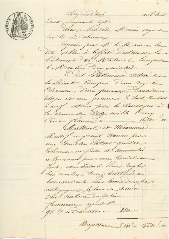 Moulin du Guichet, vente sur licitation, acquisition par la ville d'Alençon (1857) : correspondance, délibération, plan, procès-verbal estimatif, arrêté.