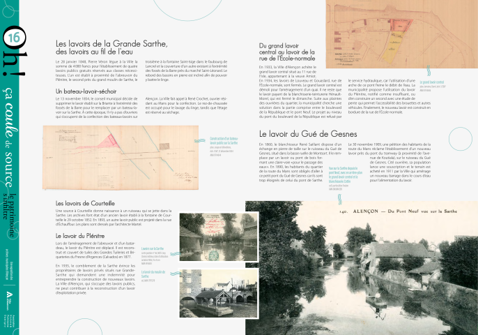 Journées européennes du Patrimoine 2022, exposition "Oh ça coule de source, le patrimoine s'infiltre" : panneau in situ 16, Les lavoirs de la Grande Sarthe, le lavoir du Gués de Gesnes.